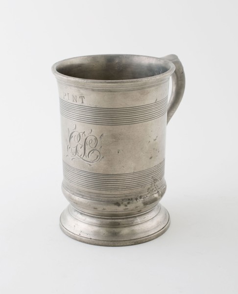 Pint Measure with Double C Handle, 19th century, England, Pewter, 12.7 × 10.2 cm (H. 5 × D. top 4