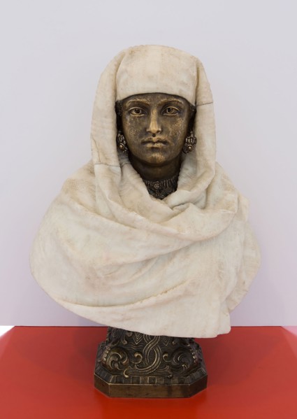 Female Bust (possibly Aïda), c. 1875, Pietro Calvi, Italian, 1833-1884, Italy, Marble and bronze, H