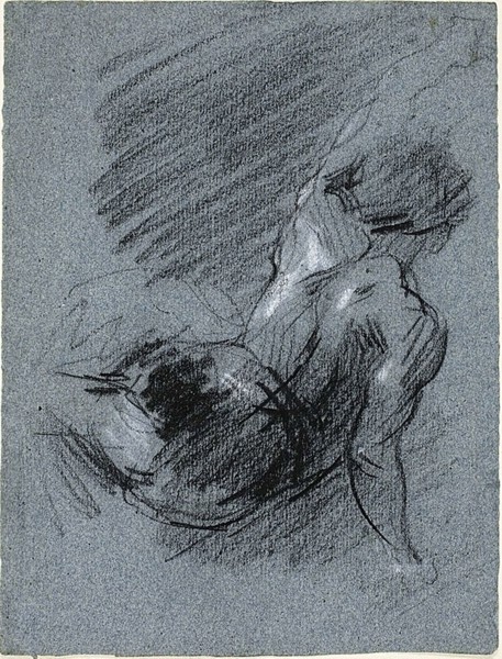 Back View of Seated Figure, Lifting Left Arm, n.d., Jean Baptiste Carpeaux (French, 1827-1875),