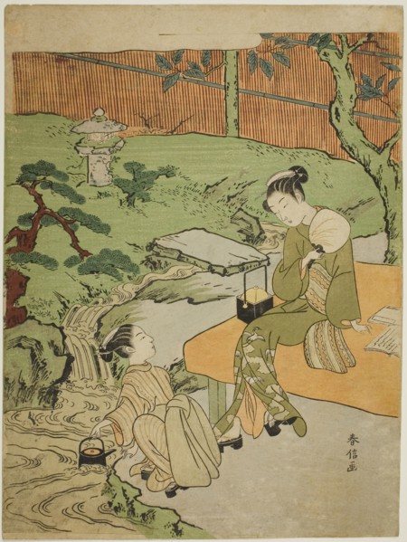 Two Girls Enjoying the Evening Cool in a Garden, c. 1765/70, Suzuki Harunobu ?? ??, Japanese, 1725