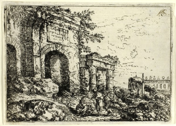 Italian Landscape with Ruins, n.d., Jonas Umbach the Elder, German, 1624-1693, Germany, Etching in
