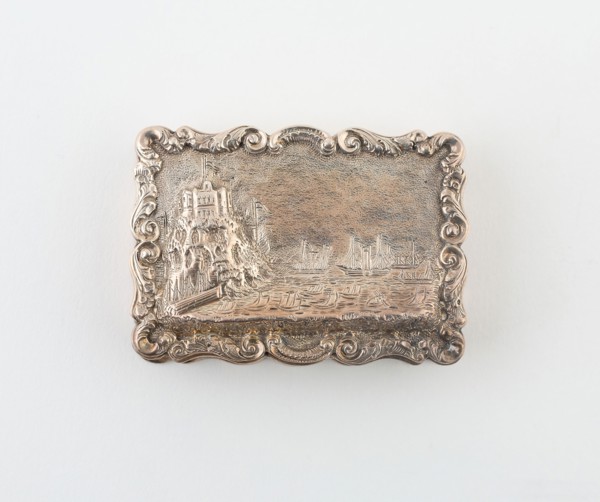 Vinaigrette with Harbor Scene, 1846/47, Marked B&S, Birmingham, England, Birmingham, Silver and