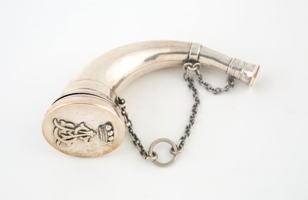 Vinaigrette in the Form of a Hunting Horn, c. 1870/71, Marked SM, London, England, London, Silver