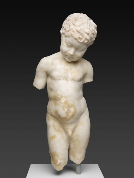 Statue of a Young Boy, 1st century AD, Roman, Italy, Marble, 58 × 24.5 × 18.9 cm (22 7/8 × 9 5/8 ×