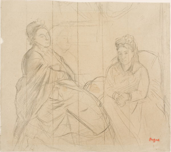 Madame Lisle and Madame Loubens, 1869/72, Edgar Degas, French, 1834-1917, France, Graphite on tan
