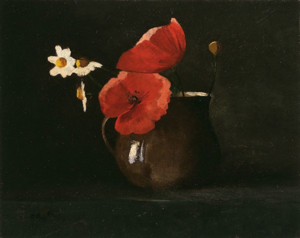 Flowers: Poppies and Daisies, c. 1867, Odilon Redon, French, 1840-1916, France, Oil on cardboard, 7