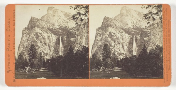 The Bridal Veil, 900 ft., Yosemite, 1861/76, Carleton Watkins, American, 1829–1916, United States,