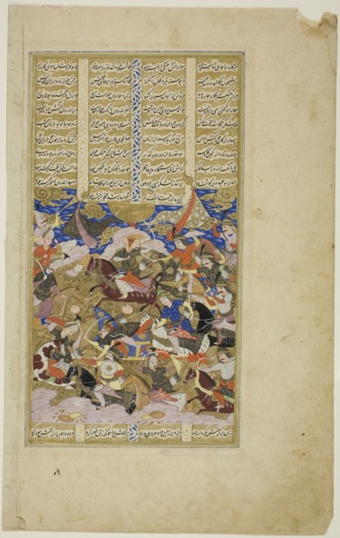 Manuchehr Kills Tur, Manuscript from Shahnama, Safavid dynasty (1501–1722), 16th century, dated