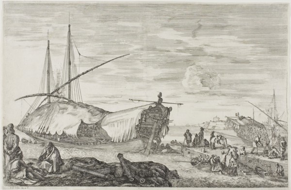 La galère dont le pont est couvert de voiles, 1654/55, Stefano della Bella, Italian, 1610-1664,