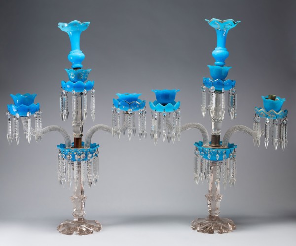 Two Candelabra, c. 1835, France, Glass with gilt metal, 1979.1005: 74.6 × 49.2 × 15.8 cm (29 7/16 ×