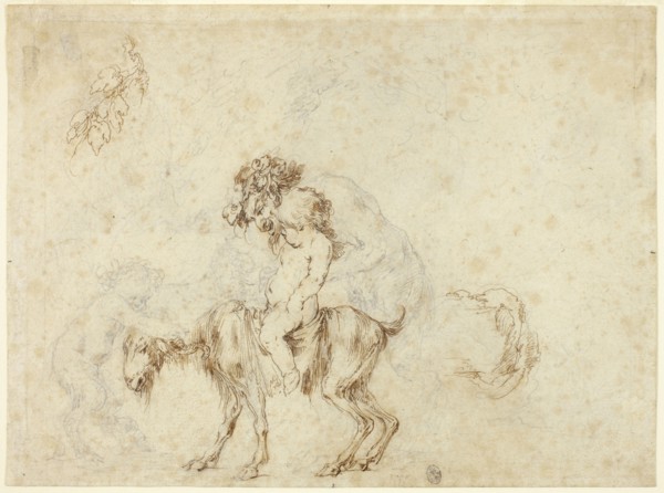 Study for Satyr Family Walking (recto), Sketches of Five Decorative Vessels (verso), c. 1657,
