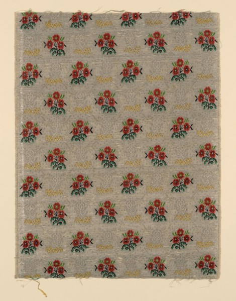 Panel, 1760/65, France, Silk, linen, silk chenille, and gilt-and-silvered-metal-strip-wrapped silk,