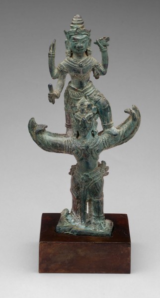 God Vishnu on His Mount, Garuda, Angkor period, 12th century, Cambodia, Cambodia, Bronze, 18.1 × 9