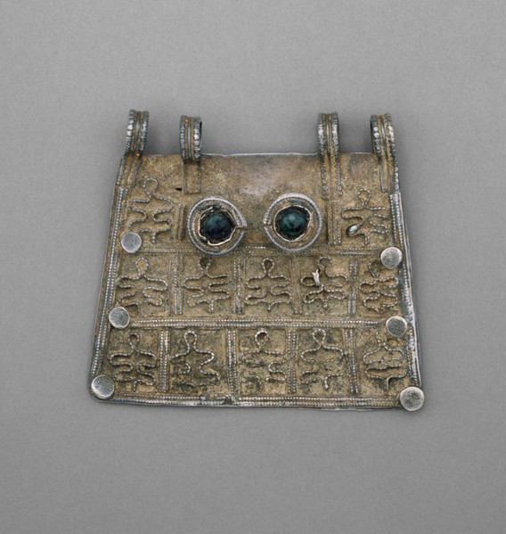 Pendant, 18th century, Bhutan, Bhutan, Silver and glass, 8.7 × 7.7 × 1.7 cm ( 3 7/16 × 3 × 11/16 in