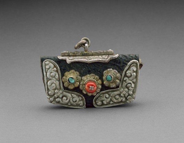 Tinder Pouch, 19th century, Tibet, Tibet, Silver, leather, turquoise and coral, 5.7 x 7.5 x 2.4 cm
