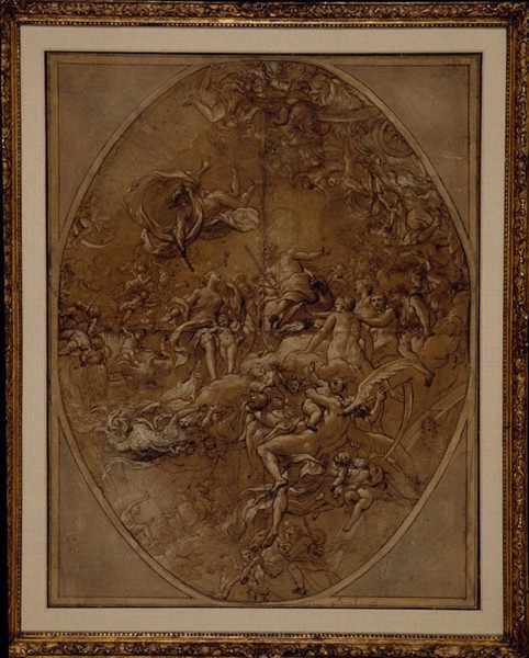 Olympus, 1743/1744, Lorenzo de’ Ferrari, Italian, 1680-1744, France, Brush and brown ink and brown