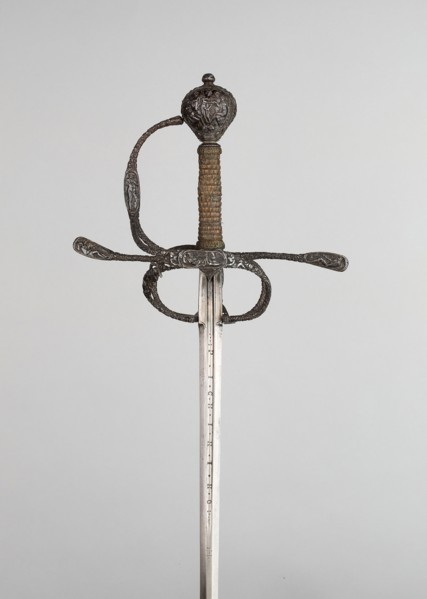 Rapier and Scabbard, c. 1630, Probably Flemish, Flanders, Steel, iron, copper, textile, leather,