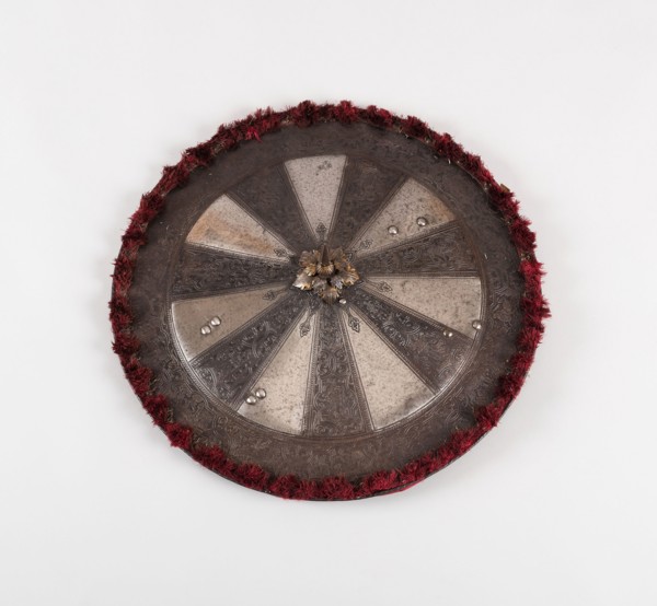Shield (Rondache) with a Spiked Umbo, 1570, German, Germany, Steel, iron, fabric, and leather, Diam
