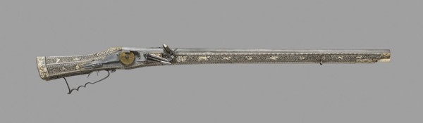 Wheellock Rifle, 1577, German, Germany, Steel, gilded brass, iron, wood, and horn, L. 119.3 cm (47