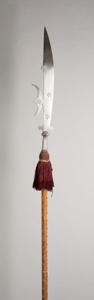 Ceremonial Glaive, 1600, Italian, Italy, Steel, wood (pine), velvet, brass, and gold, L. 287.02 cm