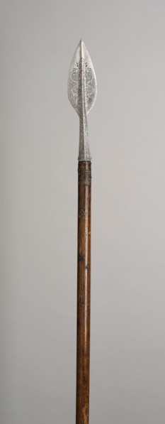Boar Spear, 1575/1600, German, Saxony, Saxony, Steel, brass, and ash, L. 172.7 cm (68 in.)