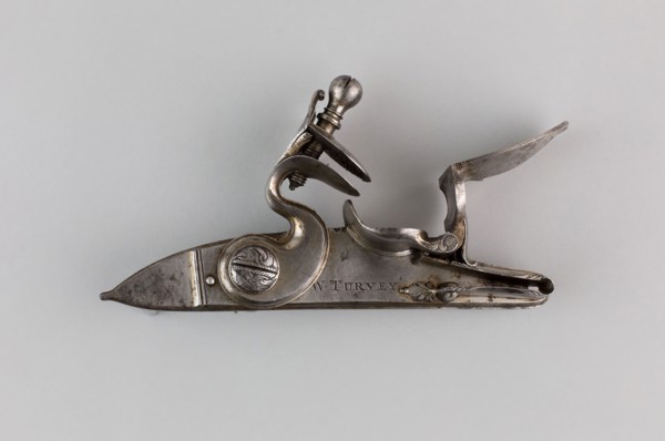 Flintlock of a Gun, 1740, English, London, Locksmith: William Turvey, Europe, Steel, L. 14.5 cm (5