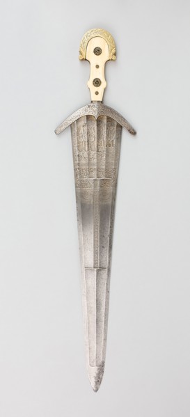 Cinquedea, 19th century in early 16th century Italian style, Italian, Italy, Bone and brass, L. 71