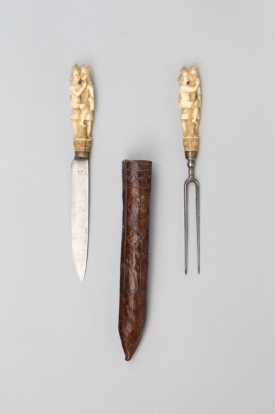 Knife and Fork with Sheath, late 17th century, European, possibly Dutch, Europe, Steel, copper,