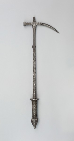 War Hammer, early 17th century, German, possibly French, France, Iron and silver, L. 62.2 cm (24