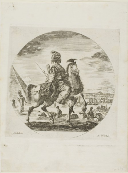Black Horseman, c. 1651, Stefano della Bella, Italian, 1610-1664, Italy, Etching in black on ivory