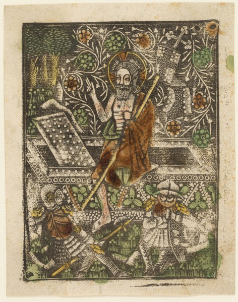 The Resurrection, 1460–65, Bavarian, 15th century, Germany, Metalcut in black hand colored with