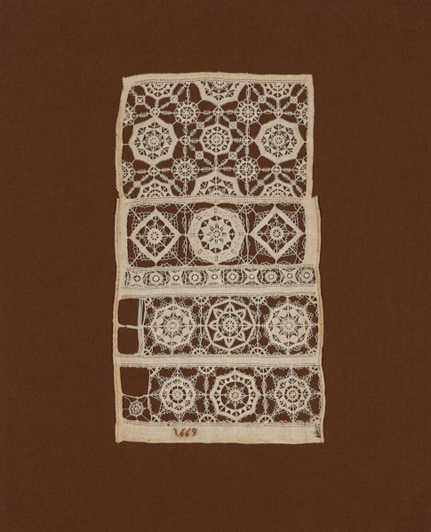 Fragment of a Sampler, 1669, England, Linen, plain weave, cut work with needle lace inserts, cut
