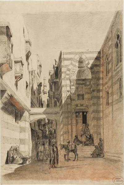 Egyptian Street Scene, 1842/47, Charles François Eustache, French, 1820-1870, France, Black Conté