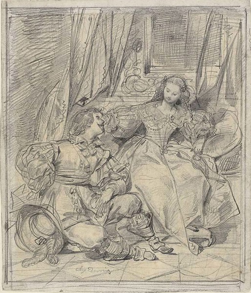 Lady and Cavalier, n.d., Eugène François Marie Joseph Devéria, French, 1805-1865, France, Graphite,