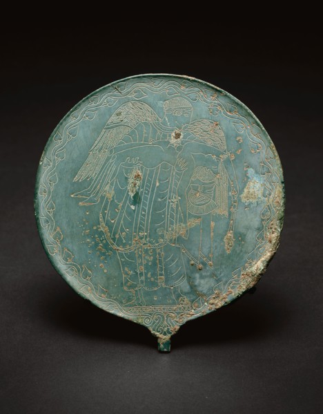 Hand Mirror, 470/450 BC, Etruscan, probably Vulci, Vulci, Bronze, 16.8 × 15.1 × 0.7 cm (6 5/8 × 6 ×