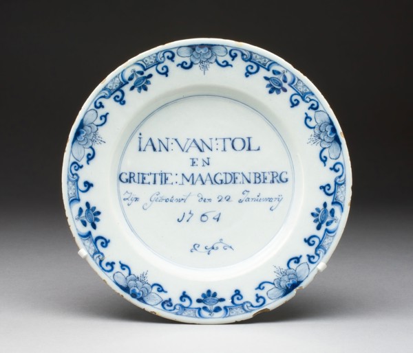 Plate, 1764, Netherlands, Delft, Delft, Tin-glazed earthenware (Delftware), Diam. 22.7 cm (8 15/16