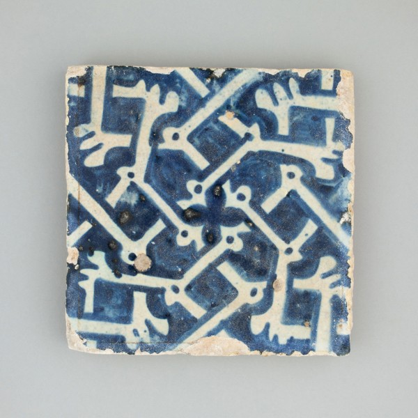 Floor Tile with Bone Pattern, 1450/1500, Spanish, Valencia (probably Manises), Manises, Tin-glazed