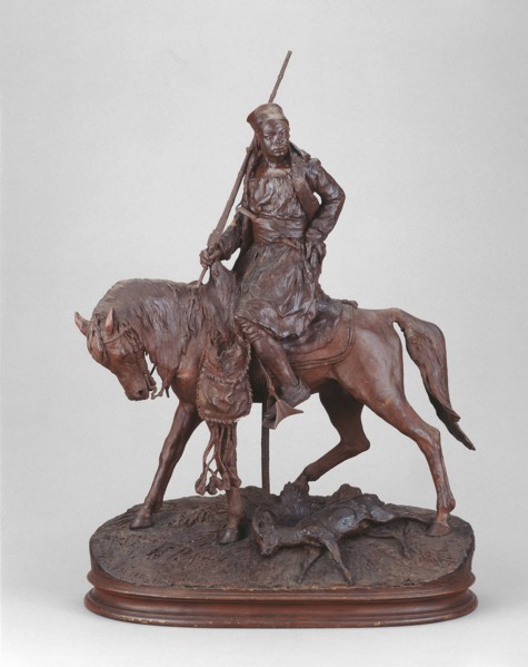 African Hunter, 1877, Pierre-Jules Mêne, French, 1810-1879, France, Wax, 51.8 × 36.2 × 19 cm (20