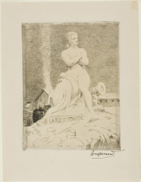 The Statue of The Resistance by Falguière, plate four of The Siege of Paris, 1870, 1874, Felix