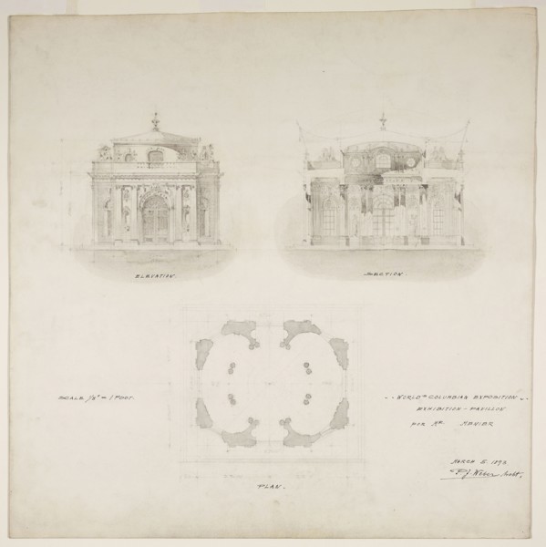 World’s Colombian Exposition Chocolate-Menier Pavilion, Chicago, Illinois, Plan, Elevation, and