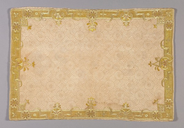Pillow Sham, c.1720, England, Cotton, plain weave, underlaid with linen, plain weave, embroidered