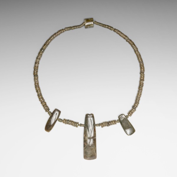 Beaded Necklace with Three Celt Pendants, A.D. 300/700, Nicoya, Nicoya, Guanacaste province, Costa