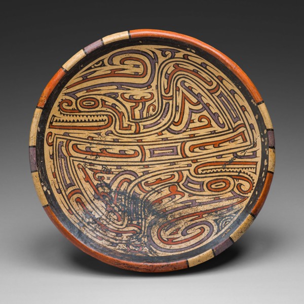 Pedestal Bowl Depicting Bicephalic Footed Serpent with Headcrest, A.D. 700/1100, Coclé, Possibly