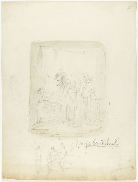 Sheet of Sketches with Self-Portrait, n.d., George Cruikshank, English, 1792-1878, England,