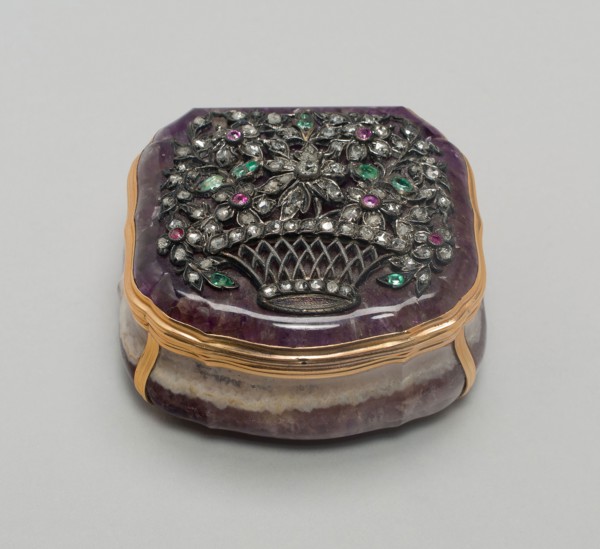 Snuff Box, 1800/1900, Probably England, England, Amethyst, gold, rose diamond, ruby, and emerald, 4