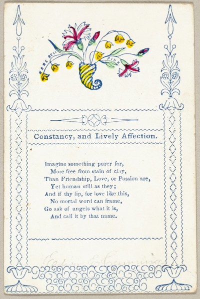 Constancy and Lively Affection (valentine), 1860/69, Unknown Artist, American, 19th century, United