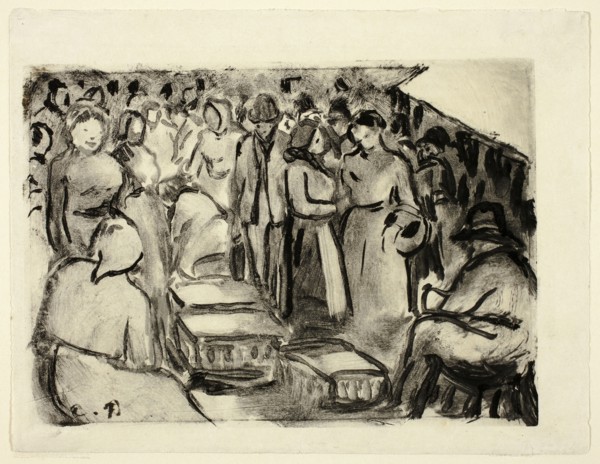 The Market, c. 1895, Camille Pissarro, French, 1830-1903, France, Monotype on cream paper, 130 ×