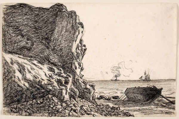 Cliffs and Sea, Sainte-Adresse, c. 1864, Claude Monet, French, 1840-1926, France, Black chalk on