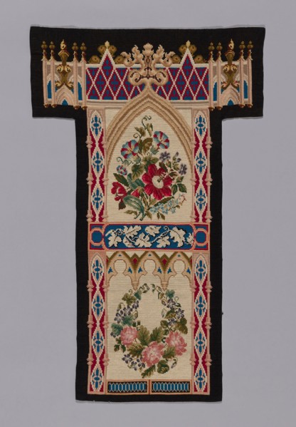 Prie-Dieu Cover, c. 1857/60, England, Cotton, plain weave, embroidered with wool and silk in cross