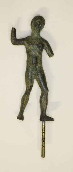 Statuette of Herakles, 4th/3rd century BC, Etruscan, Etruria, Bronze, 9 × 4 × 1.5 cm (3 1/2 × 1 1/2